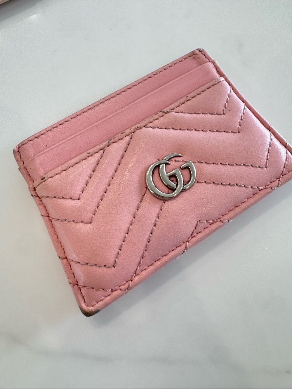 Gucci GG Marmont Light Pink Matelassé Leather Card Case